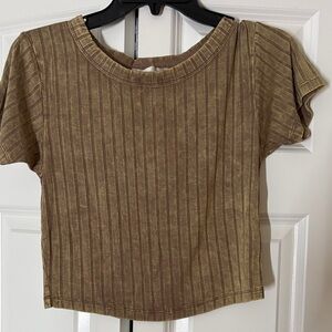 Zenana Outfitters Brown Striped Crop Top